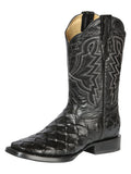 El General Men's Leather Cowboy Boot - Embossed Pirarucu Print - Black 44663