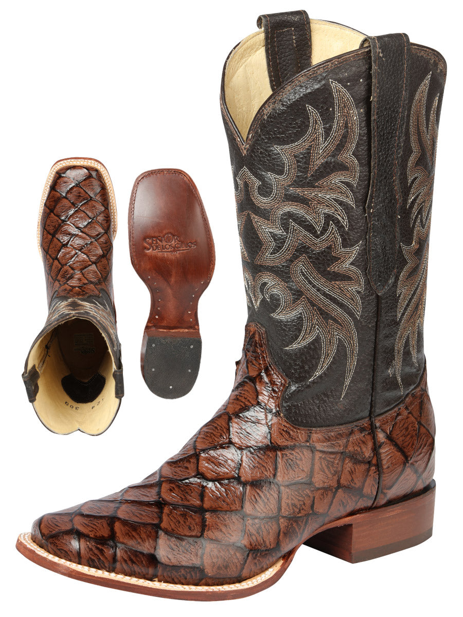El Señor de los Cielos Men's Rodeo Boot - Monster Fish Print - Brown 44931