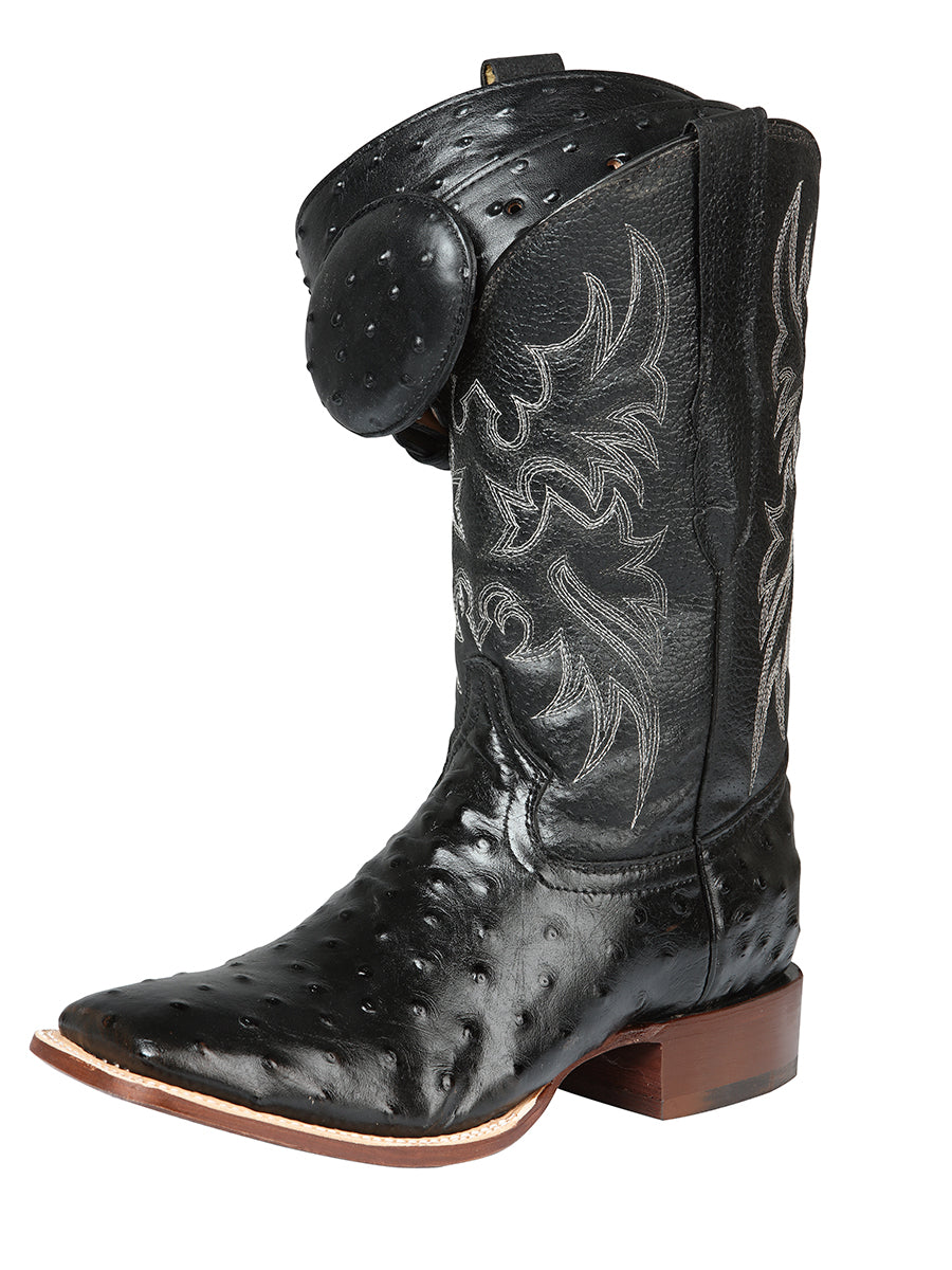 Men's Leather Cowboy Boots Embossed Black Ostrich 44935