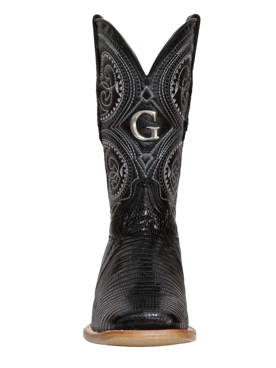 El General Men's Premium Exotic Lizard Cowboy Boots - Black 45069