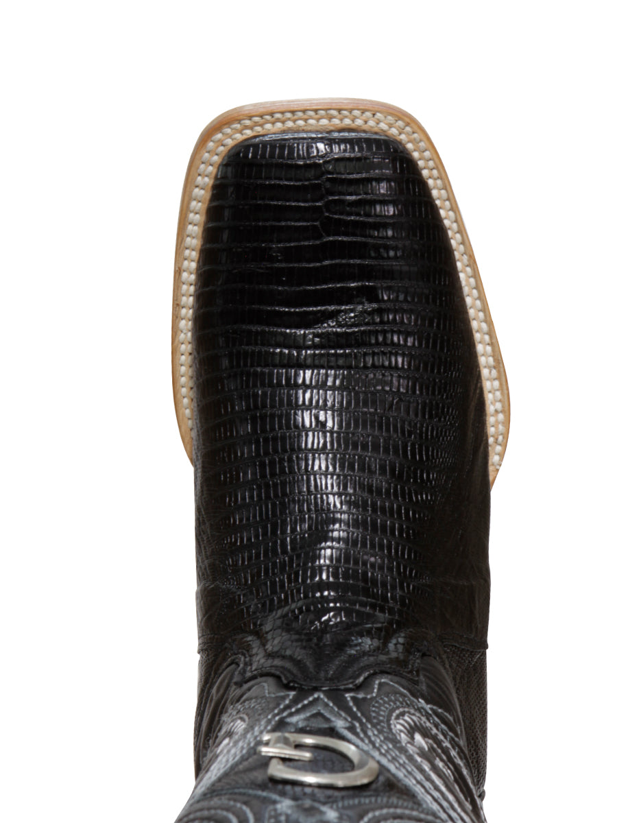 El General Men's Premium Exotic Lizard Cowboy Boots - Black 45069