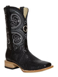 El General Men's Premium Exotic Lizard Cowboy Boots - Black 45069