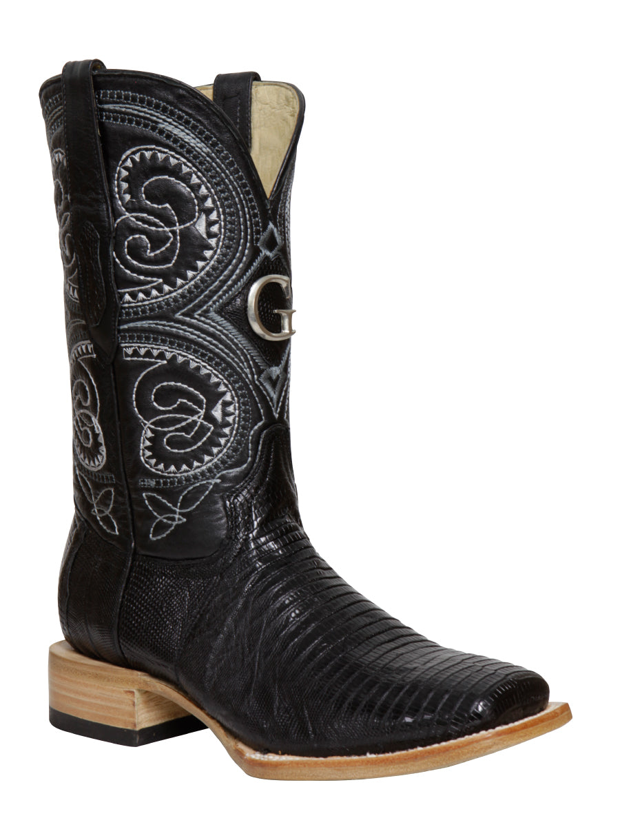 El General Men's Premium Exotic Lizard Cowboy Boots - Black 45069