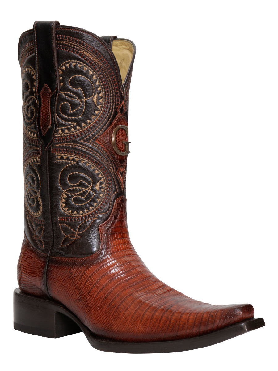 El General Men's Exotic Lizard Cowboy Boots - Cognac - Style 45074