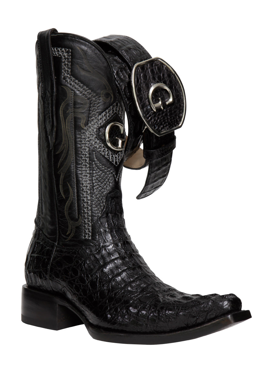 El General Men's Exotic Hornback Caiman Cowboy Boots - Black 45081