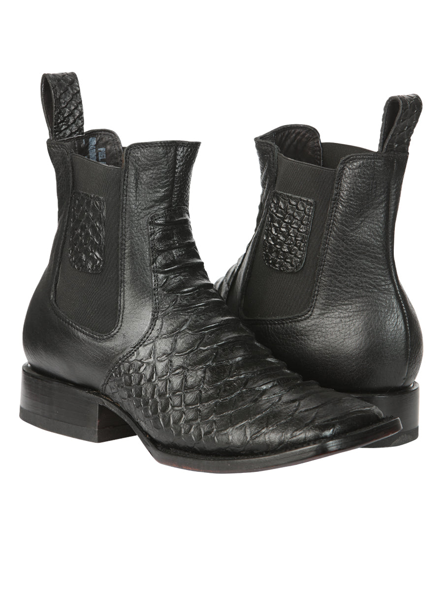 El General Men's Python Imitation Black Ankle Boots 45093