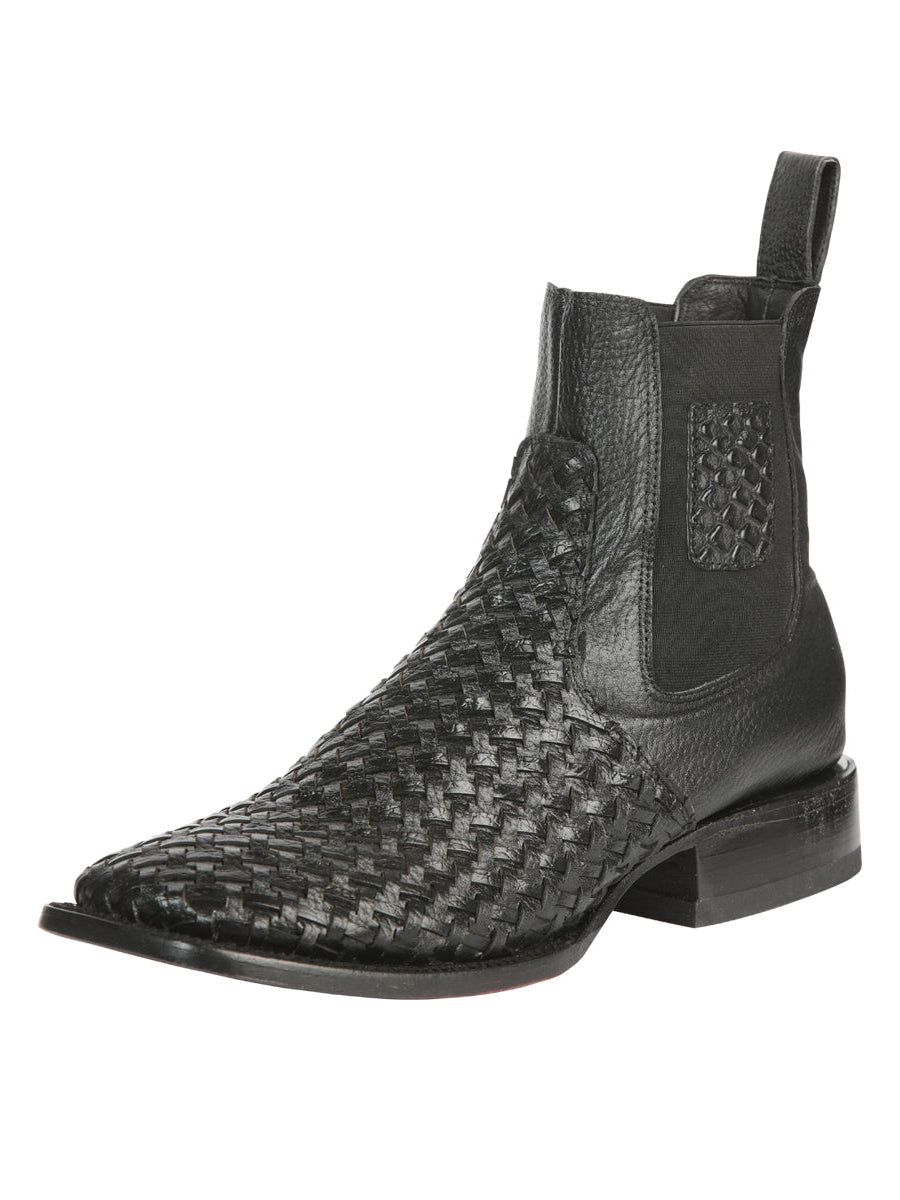El General Men's Rodeo Black Petatillo Woven Ankle Boots 45181