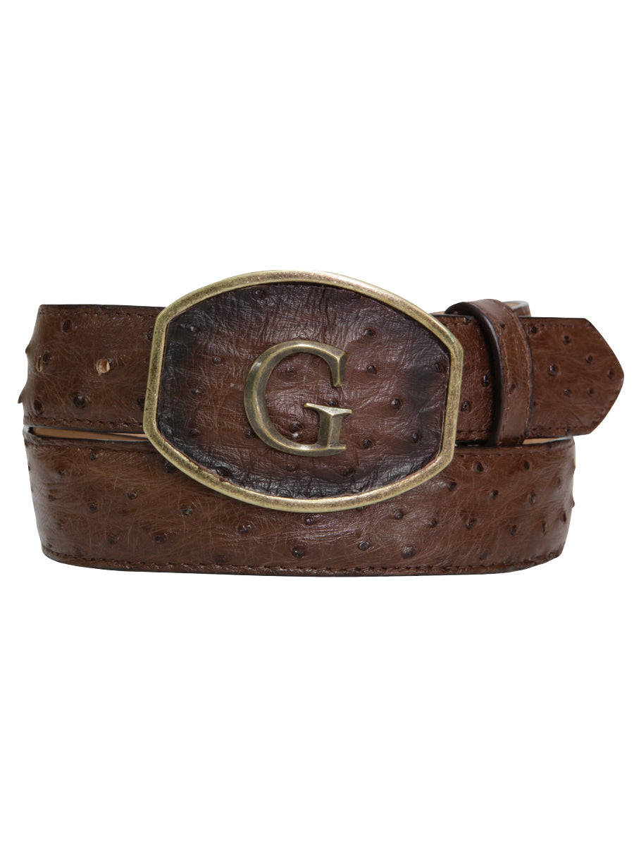El General Men's Exotic Ostrich Leather Belt - Brown 45295