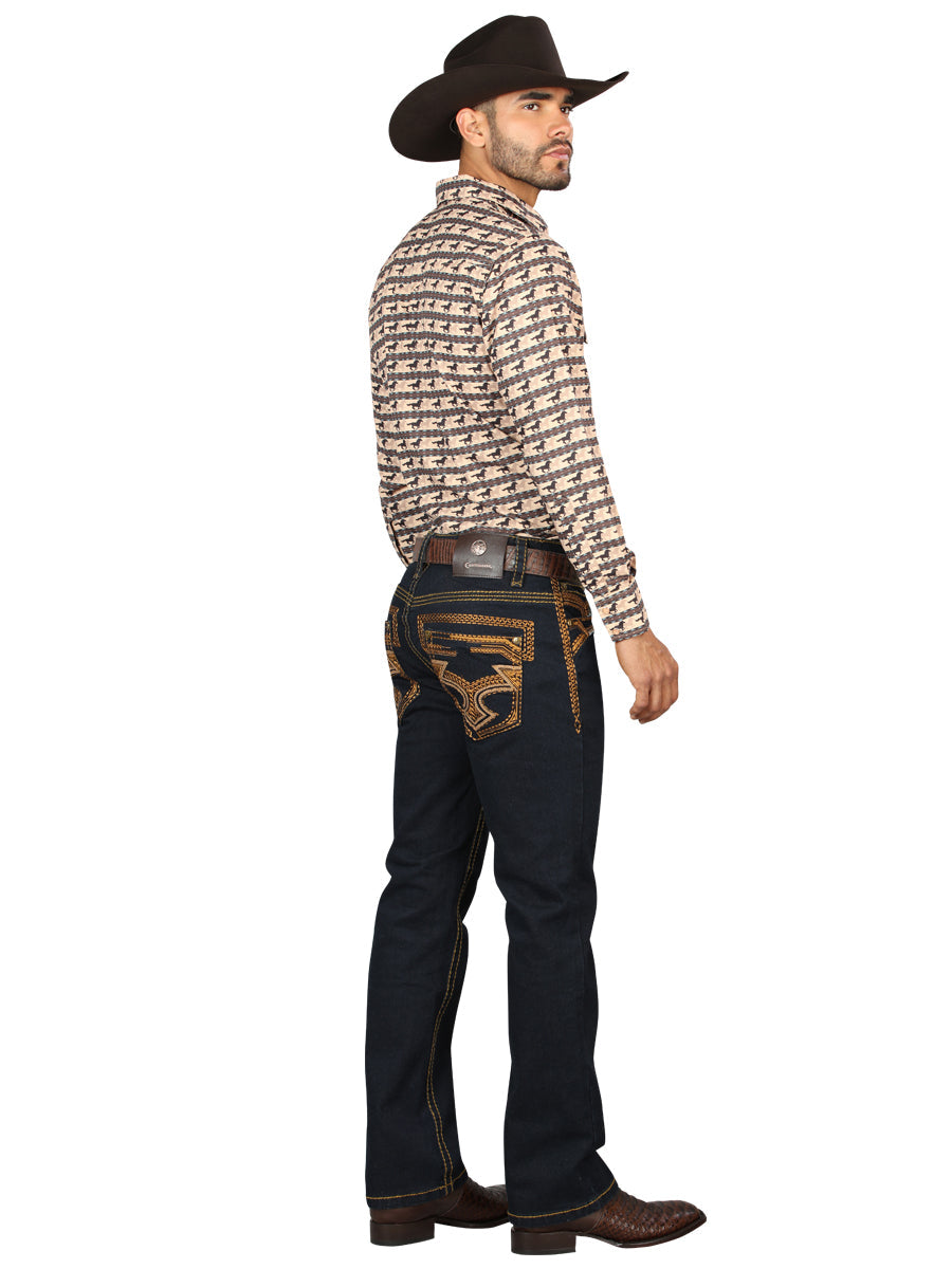 Centenario Men's Rinse Blue Denim with Gold Embroidered Details 45313