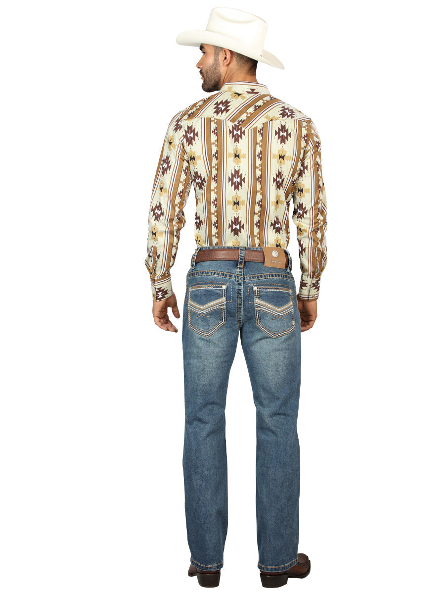 Centenario Men's Blue Denim with Embroidered Details 45314