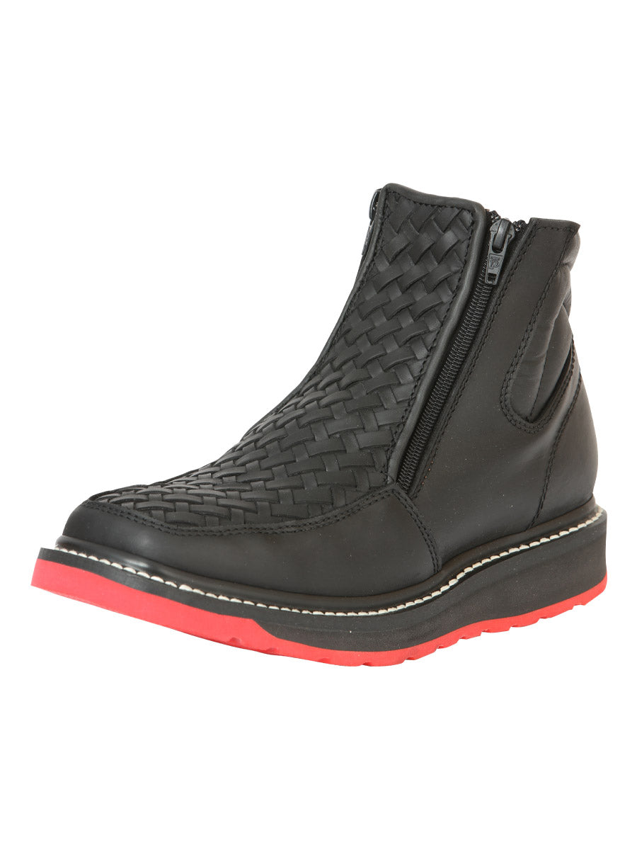 El General Men's Ankle Boots with Zipper Woven Petatillo - Black 45358