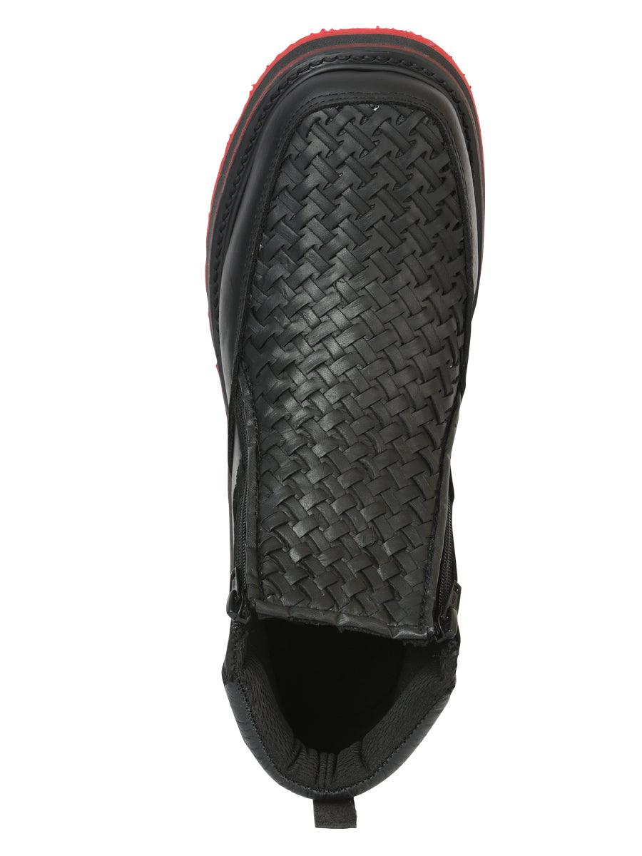 Sefeni Men's Double Zipper Shoe Crazy Leather Black 45394