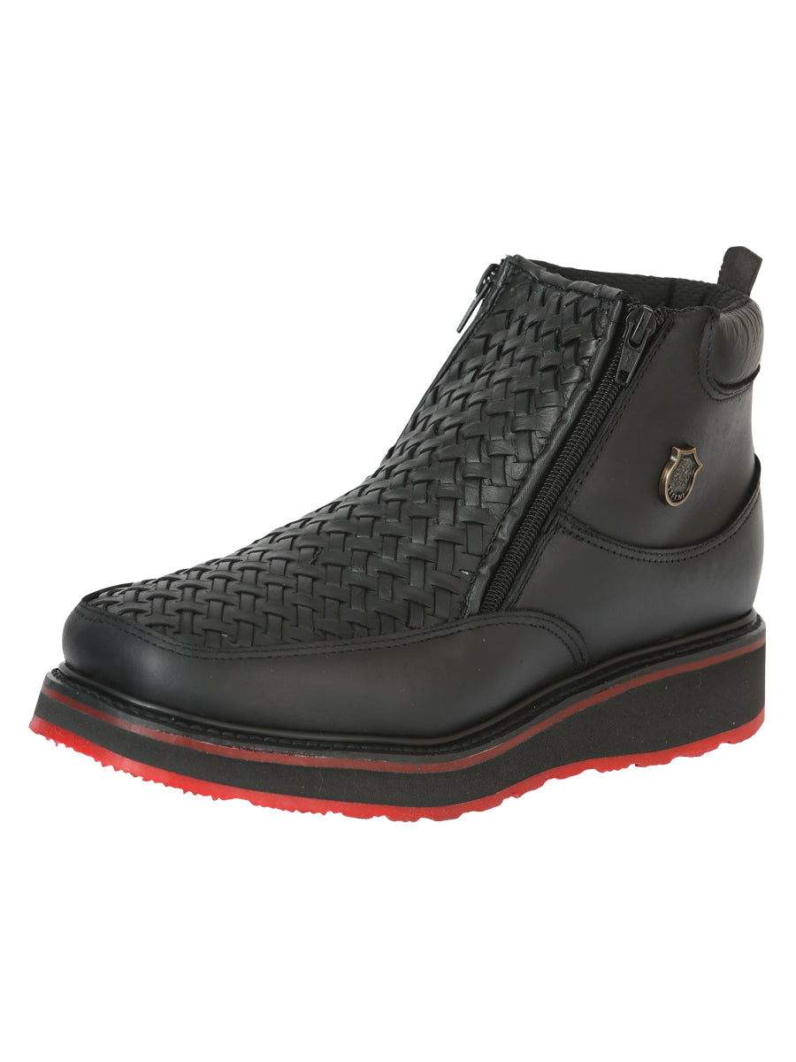 Sefeni Men's Double Zipper Shoe Crazy Leather Black 45394