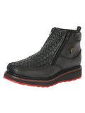Sefeni Men's Double Zipper Shoe Crazy Leather Black 45394