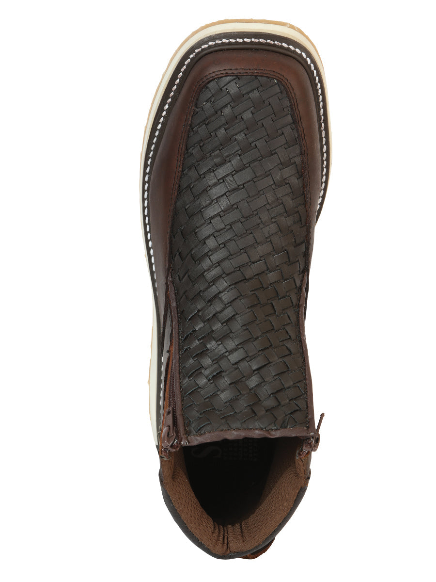 Sefeni Men's Double Zipper Shoe Crazy Leather Choco 45395