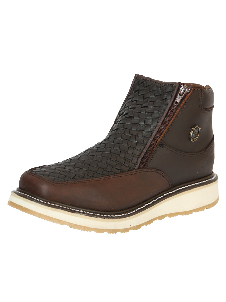 Sefeni Men's Double Zipper Shoe Crazy Leather Choco 45395