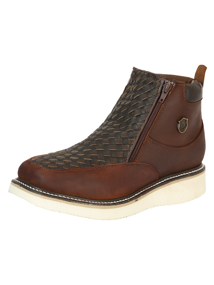 Sefeni Men's Double Zipper Shoe Crazy Leather - Roble 45397
