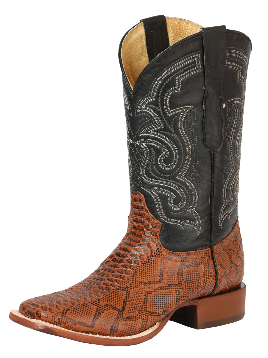 El General Men's Python Print Rodeo Boots - Cognac 45435