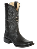 El General Men's Exotic Ring Lizard Cowboy Boots - Black 45512