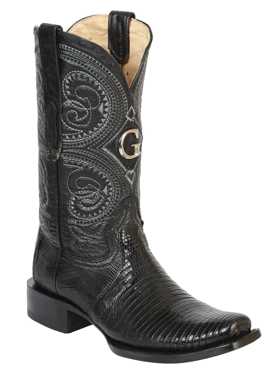 El General Men's Exotic Ring Lizard Cowboy Boots - Black 45512
