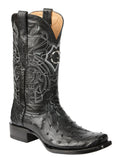 El General Men's Exotic Ostrich Leather Cowboy Boots - Black 45515