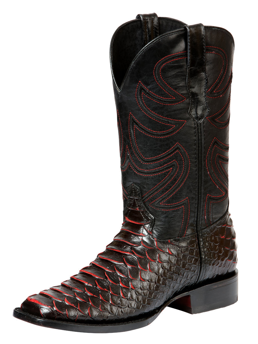 El General Men's Rodeo Boot Imitation Python Black Red 45565