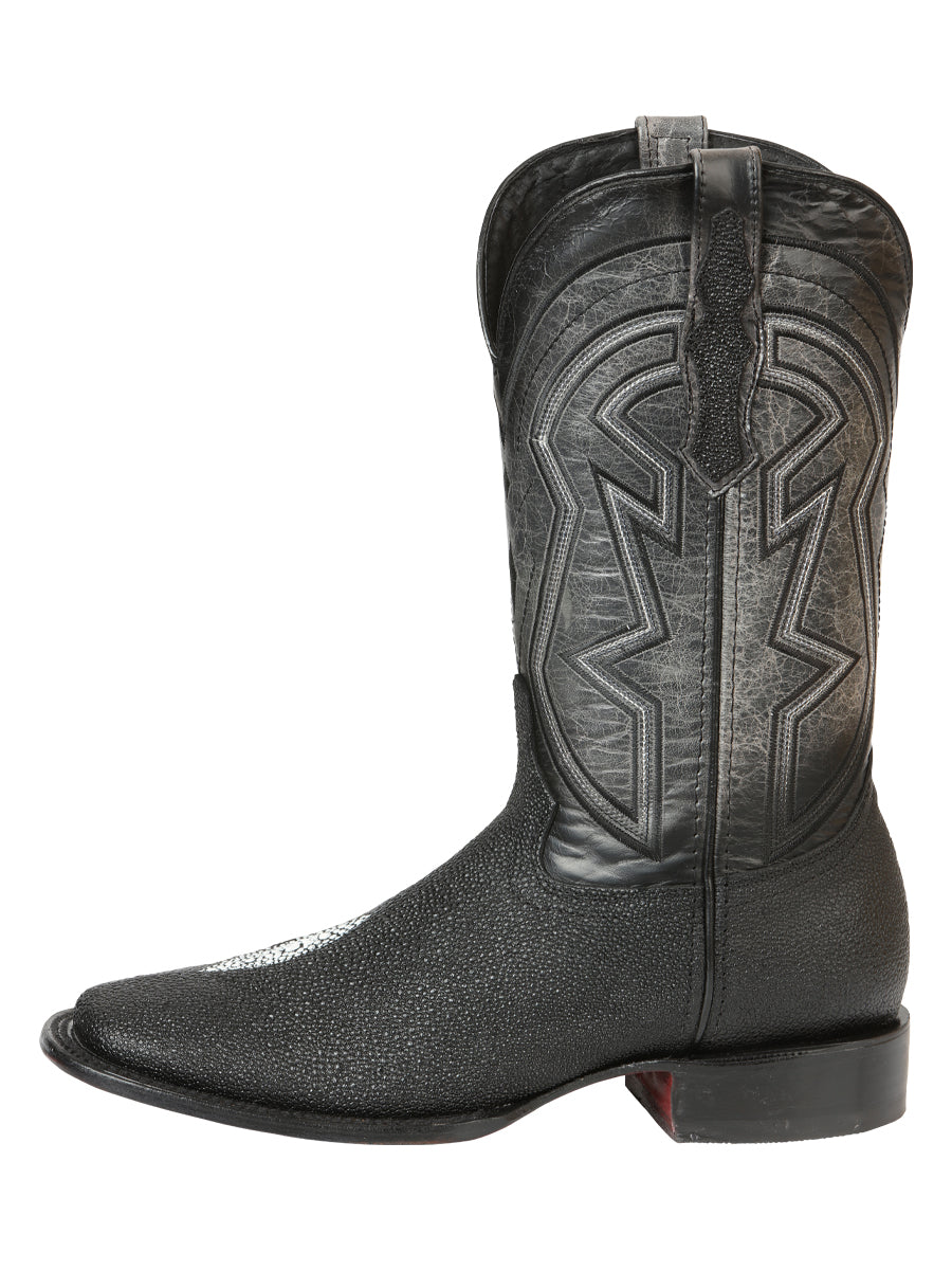 El General Men's Leather Cowboy Boots - Embossed Stingray Print - Black 45566