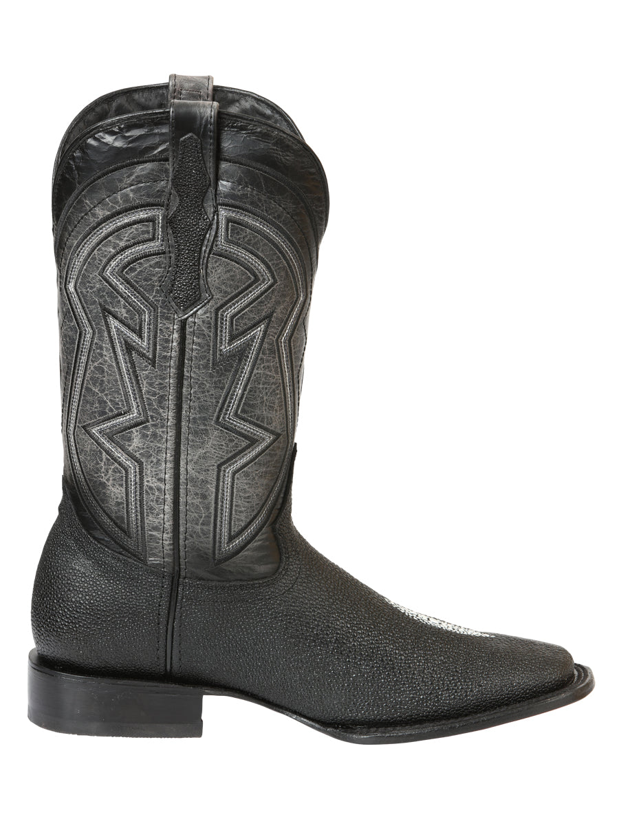 El General Men's Leather Cowboy Boots - Embossed Stingray Print - Black 45566