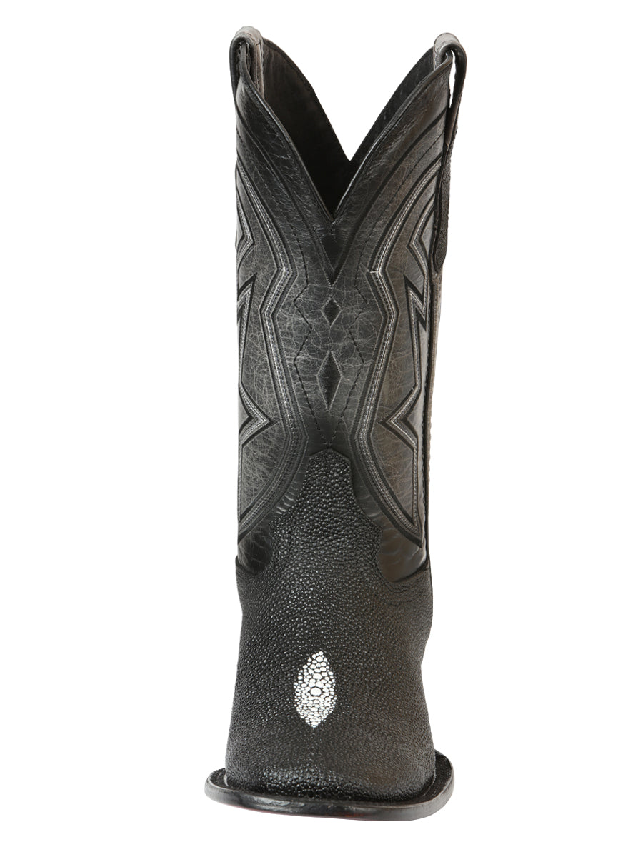 El General Men's Leather Cowboy Boots - Embossed Stingray Print - Black 45566