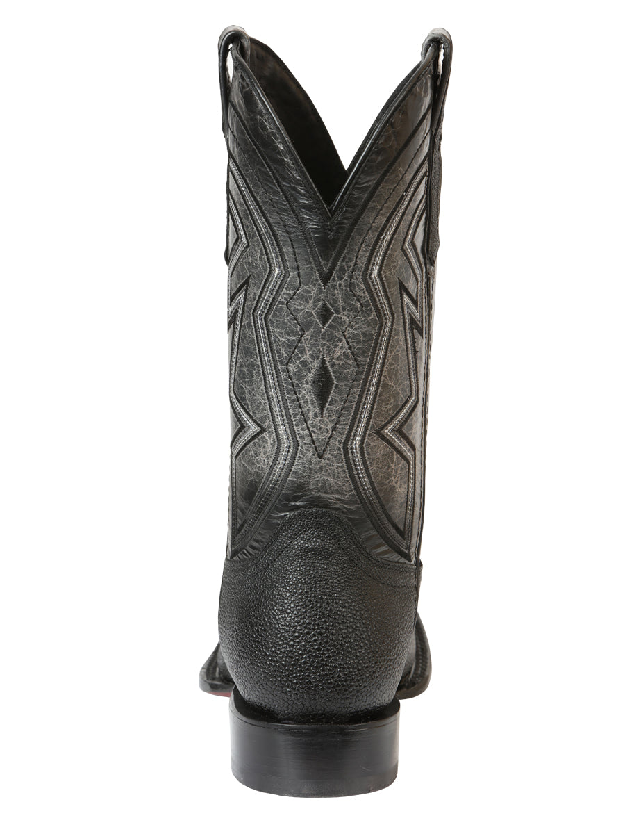 El General Men's Leather Cowboy Boots - Embossed Stingray Print - Black 45566