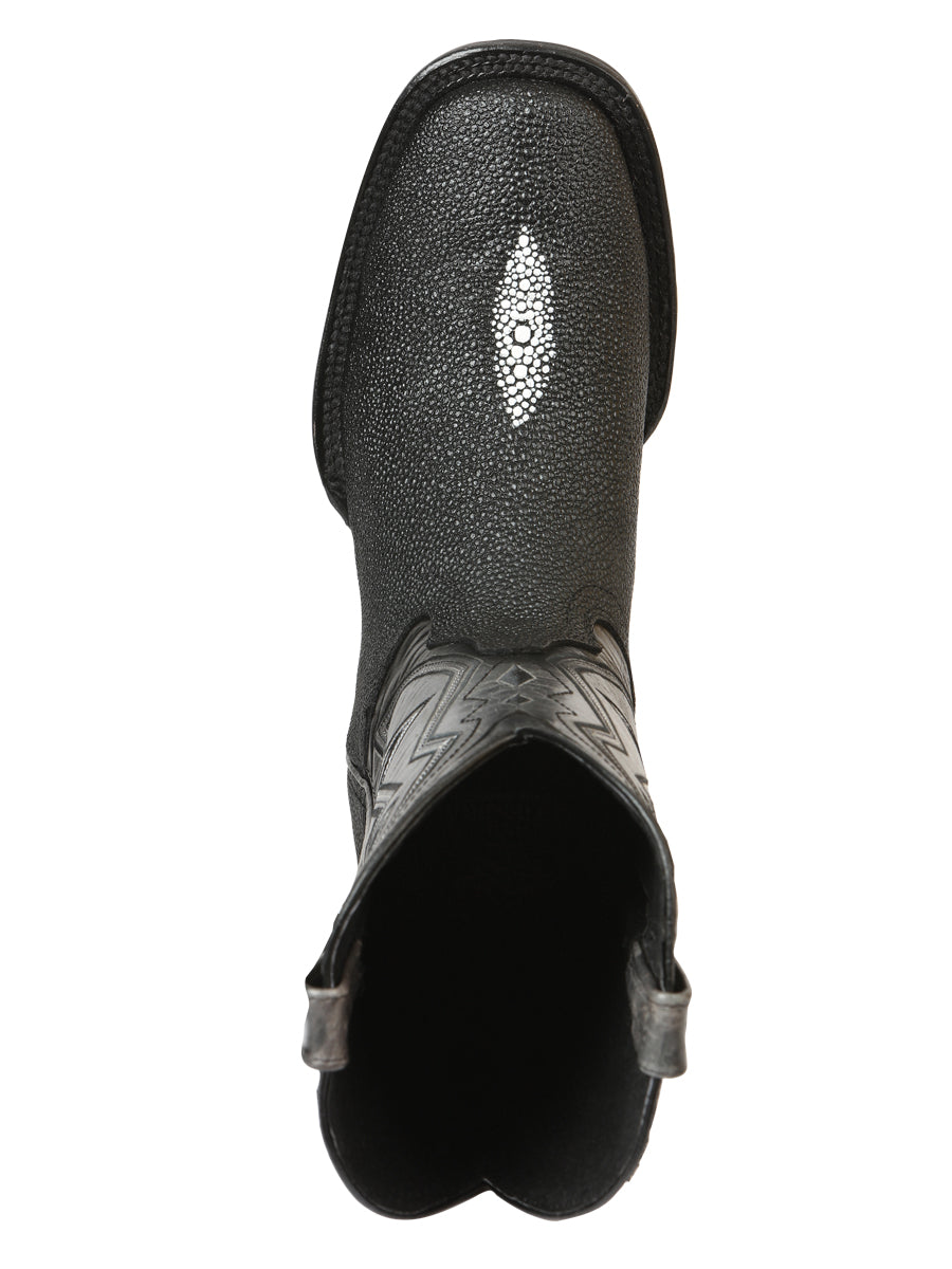 El General Men's Leather Cowboy Boots - Embossed Stingray Print - Black 45566