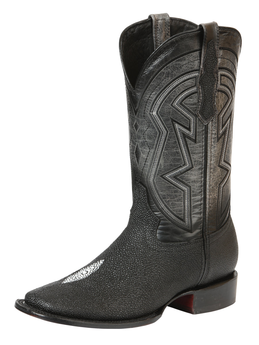 El General Men's Leather Cowboy Boots - Embossed Stingray Print - Black 45566
