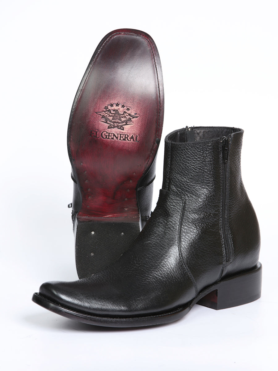 El General Men's Side Zip Ankle Boot - Made in Mexico - Black 45585