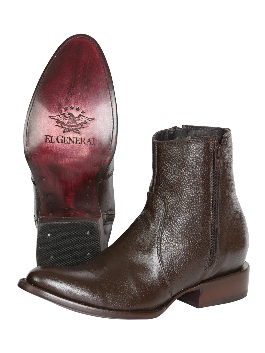 Botín El General para hombre con cremallera lateral y punta redonda - Marrón 45587