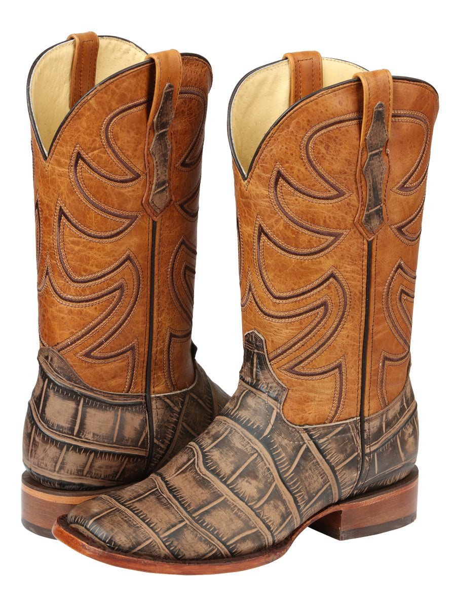 El General Men's Leather Cowboy Boot - Alligator Crocodile Print - Tobacco 45663