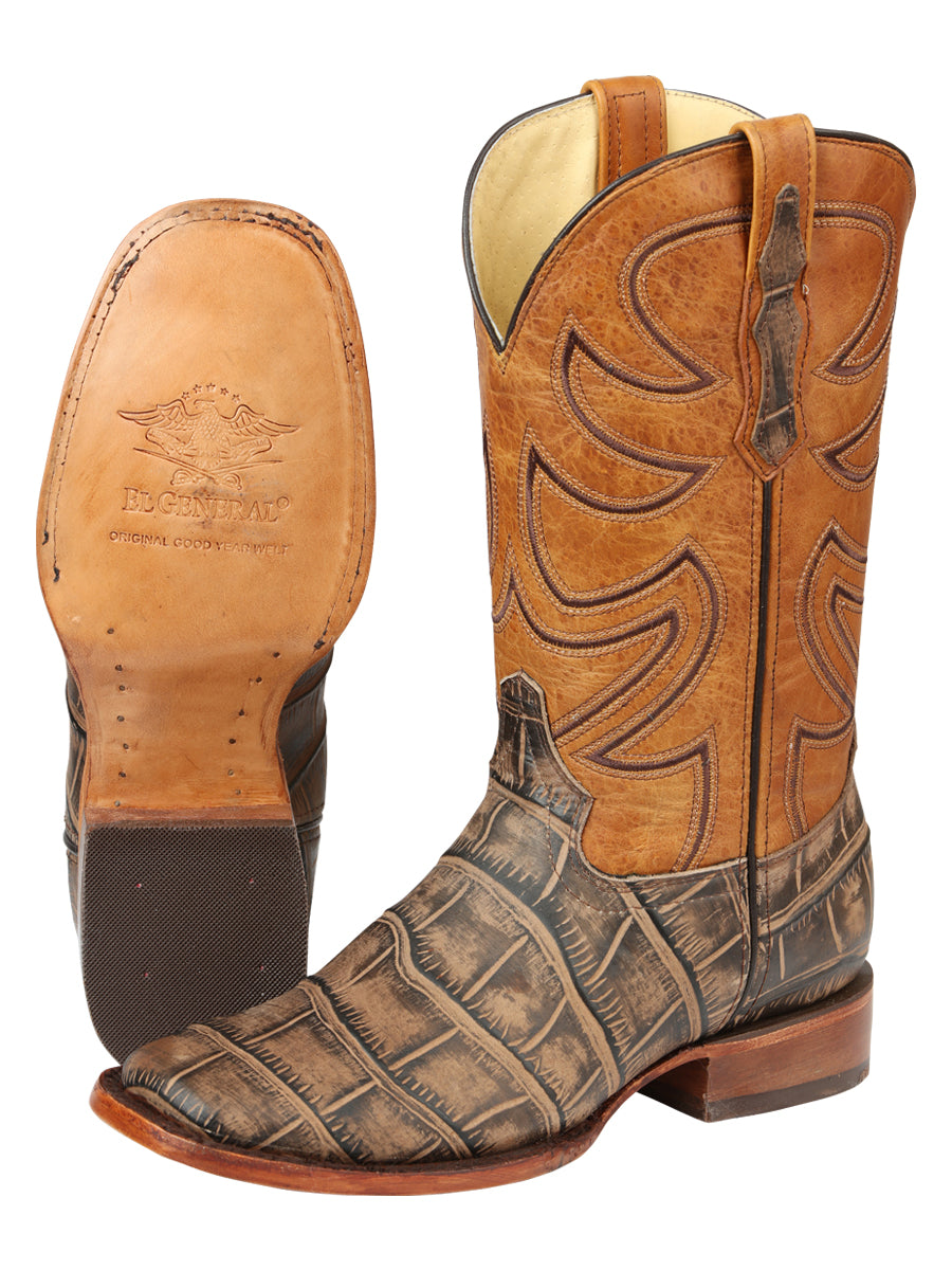 El General Men's Leather Cowboy Boot - Alligator Crocodile Print - Tobacco 45663