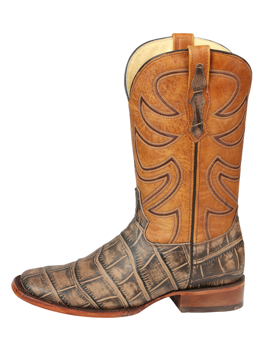 El General Men's Leather Cowboy Boot - Alligator Crocodile Print - Tobacco 45663