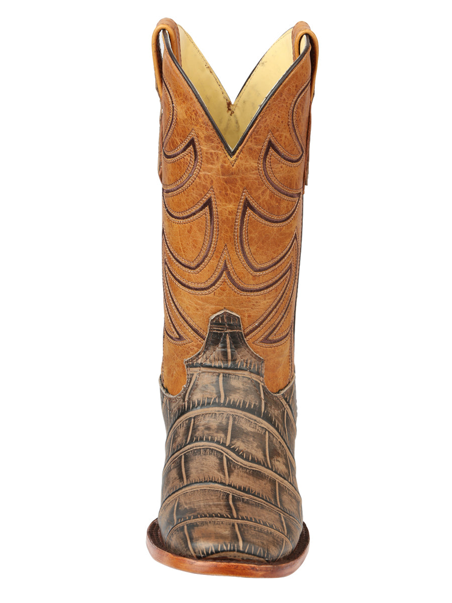 El General Men's Leather Cowboy Boot - Alligator Crocodile Print - Tobacco 45663