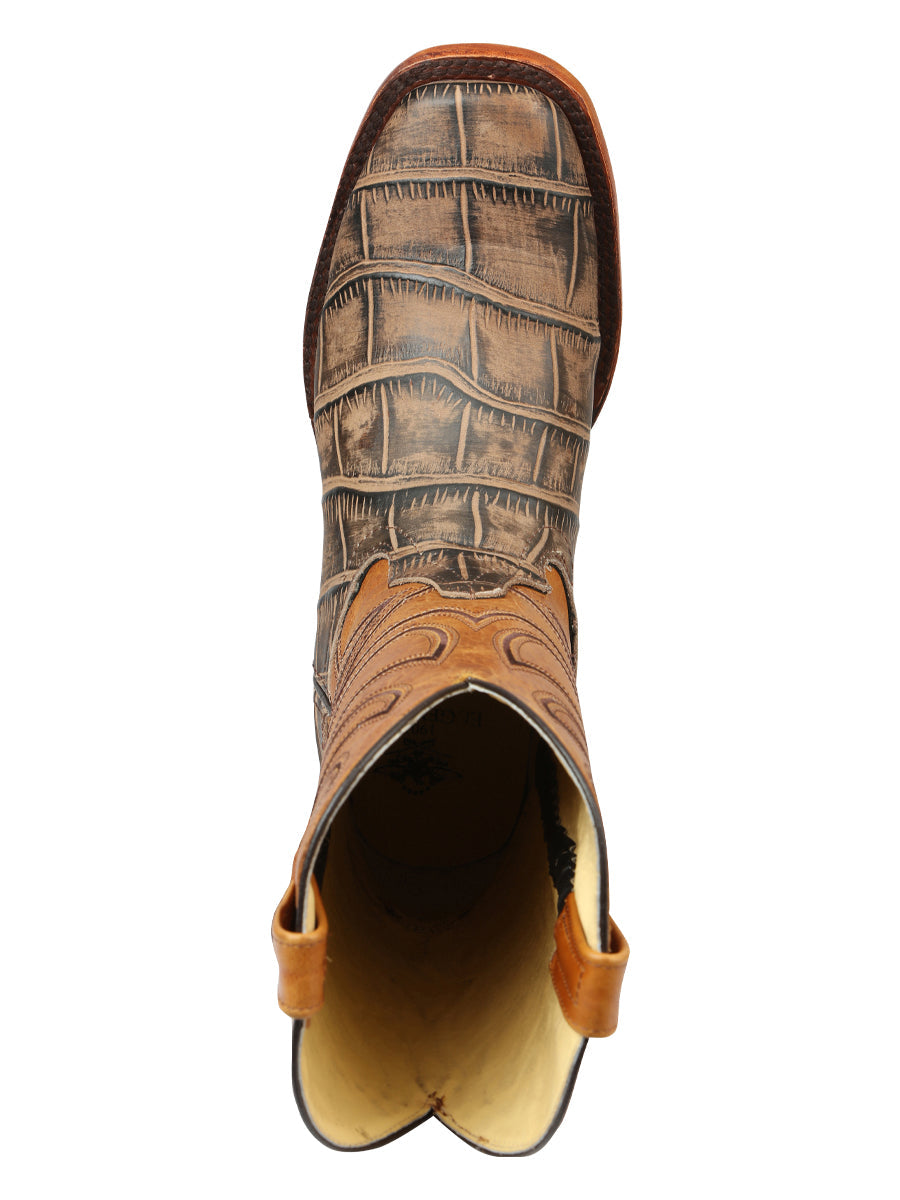 El General Men's Leather Cowboy Boot - Alligator Crocodile Print - Tobacco 45663