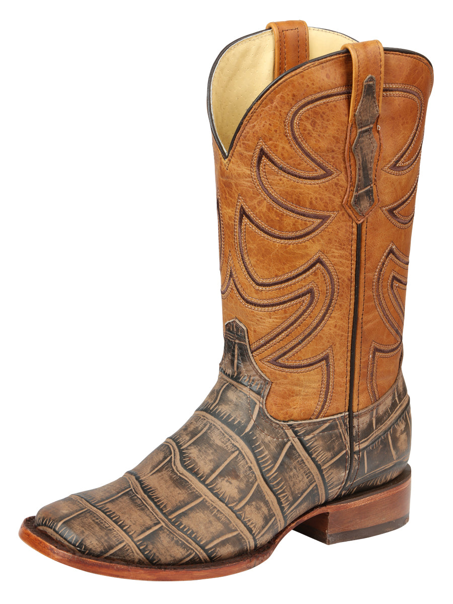 El General Men's Leather Cowboy Boot - Alligator Crocodile Print - Tobacco 45663