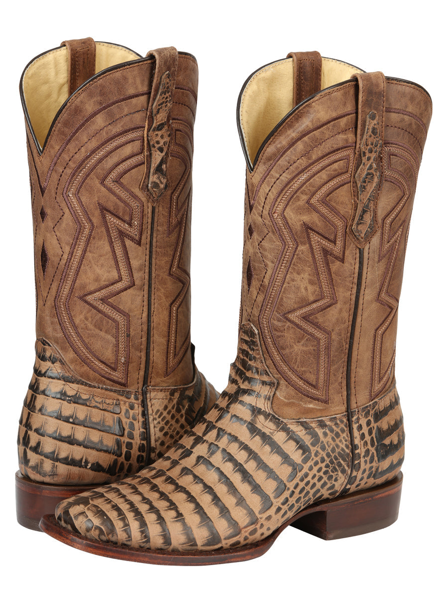El General Men's Leather Cowboy Boots - Caiman Belly Print - Tobacco 45664