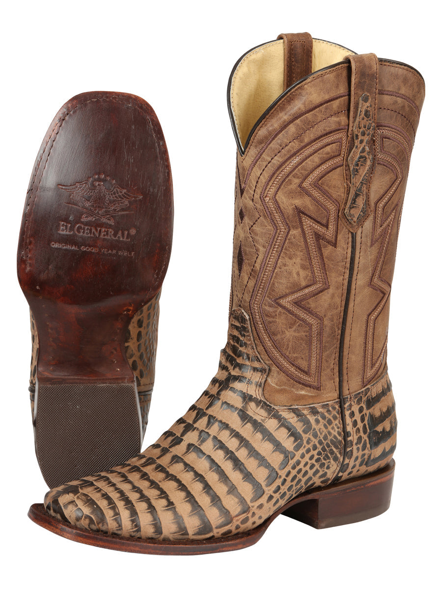 El General Men's Leather Cowboy Boots - Caiman Belly Print - Tobacco 45664