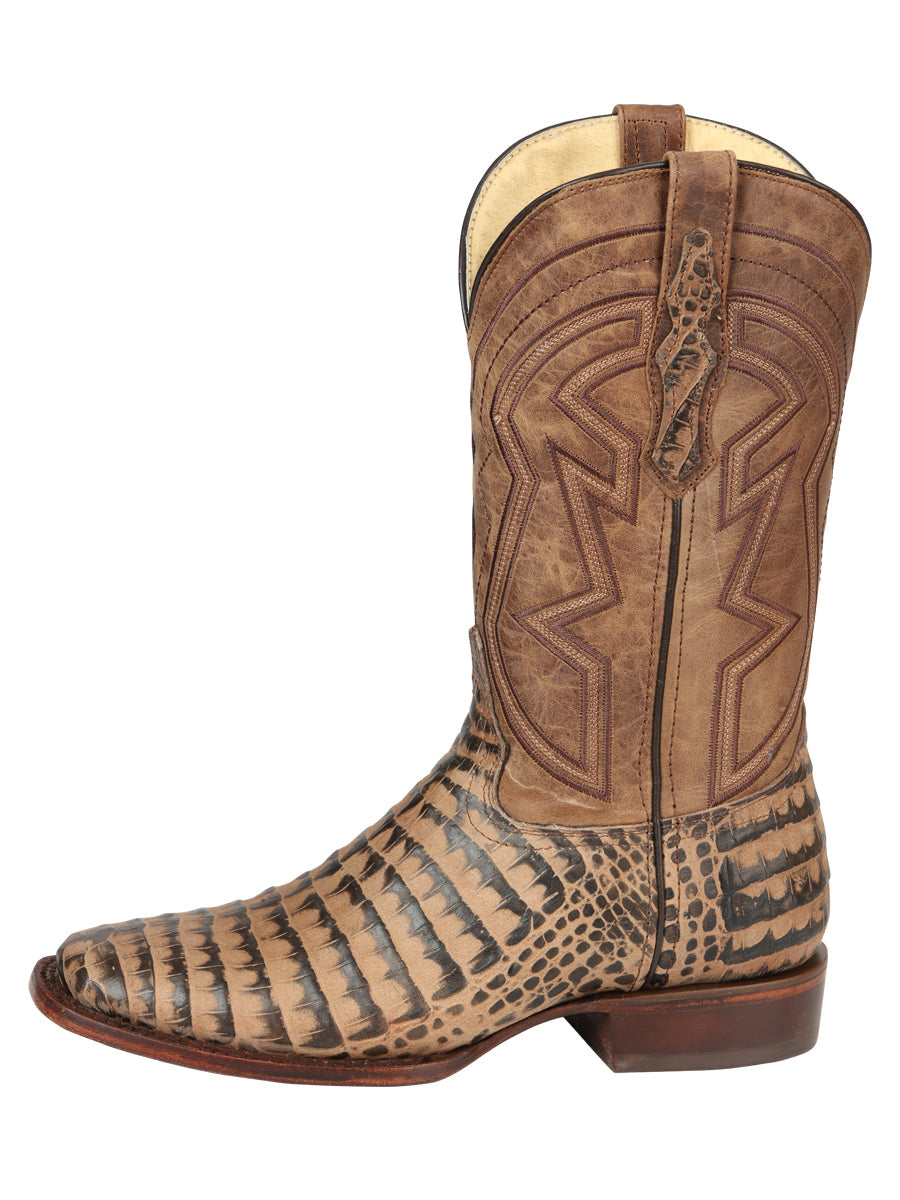 El General Men's Leather Cowboy Boots - Caiman Belly Print - Tobacco 45664