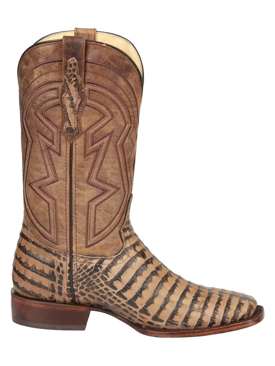 El General Men's Leather Cowboy Boots - Caiman Belly Print - Tobacco 45664