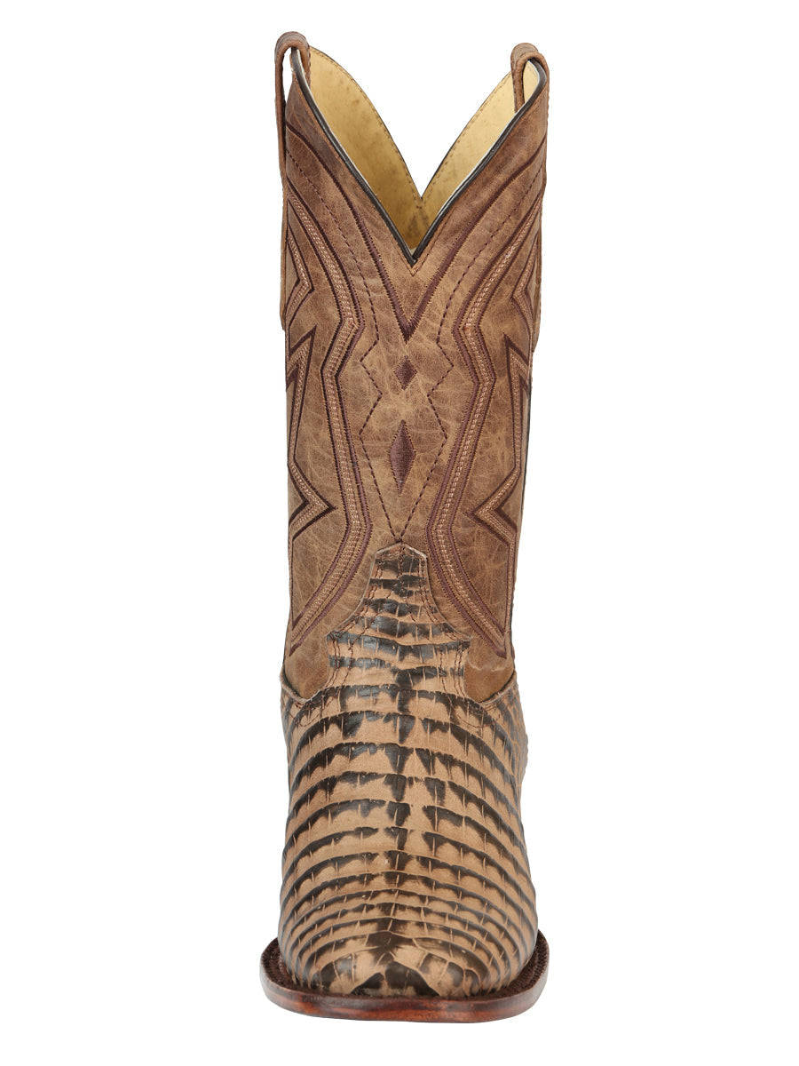 El General Men's Leather Cowboy Boots - Caiman Belly Print - Tobacco 45664