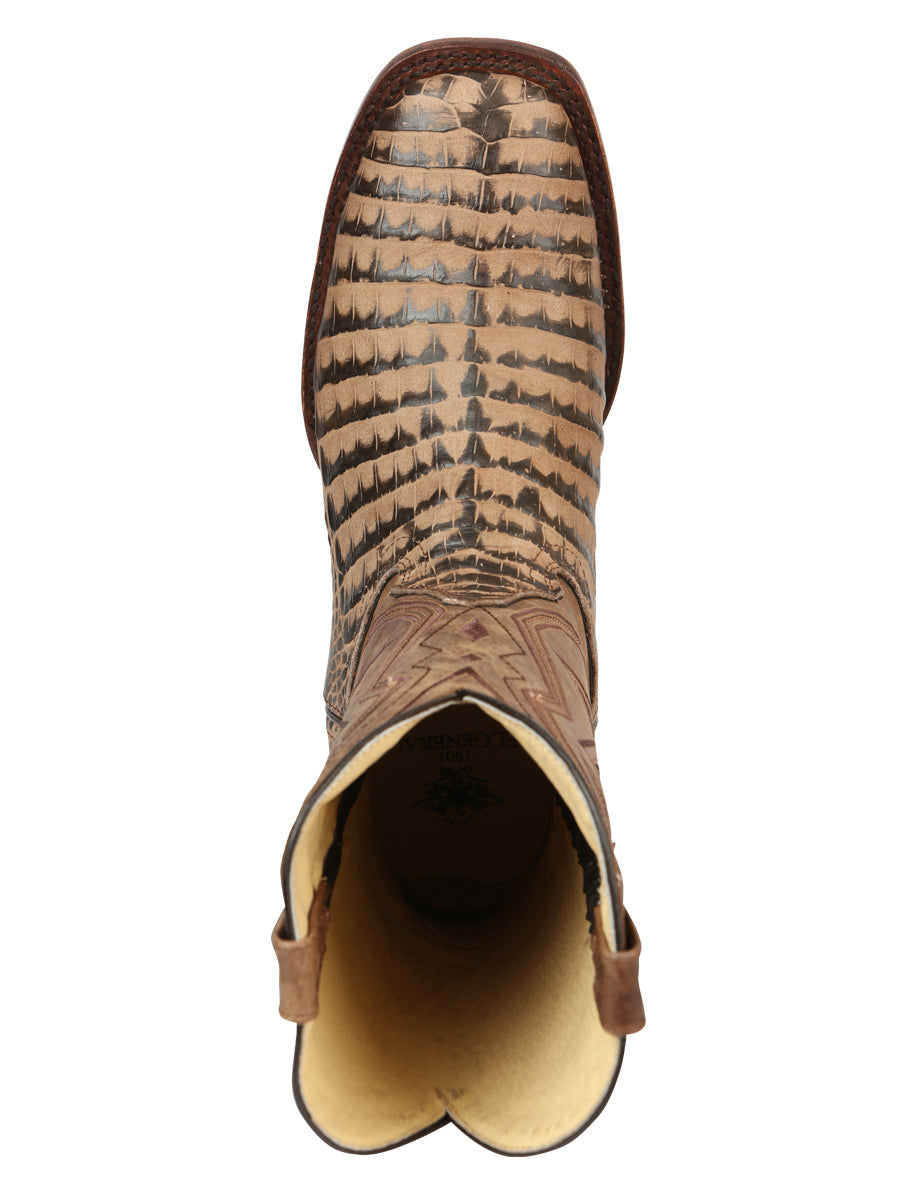 El General Men's Leather Cowboy Boots - Caiman Belly Print - Tobacco 45664