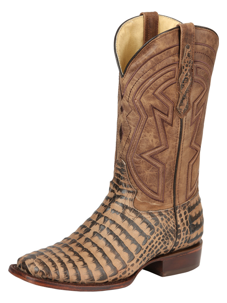 El General Men's Leather Cowboy Boots - Caiman Belly Print - Tobacco 45664