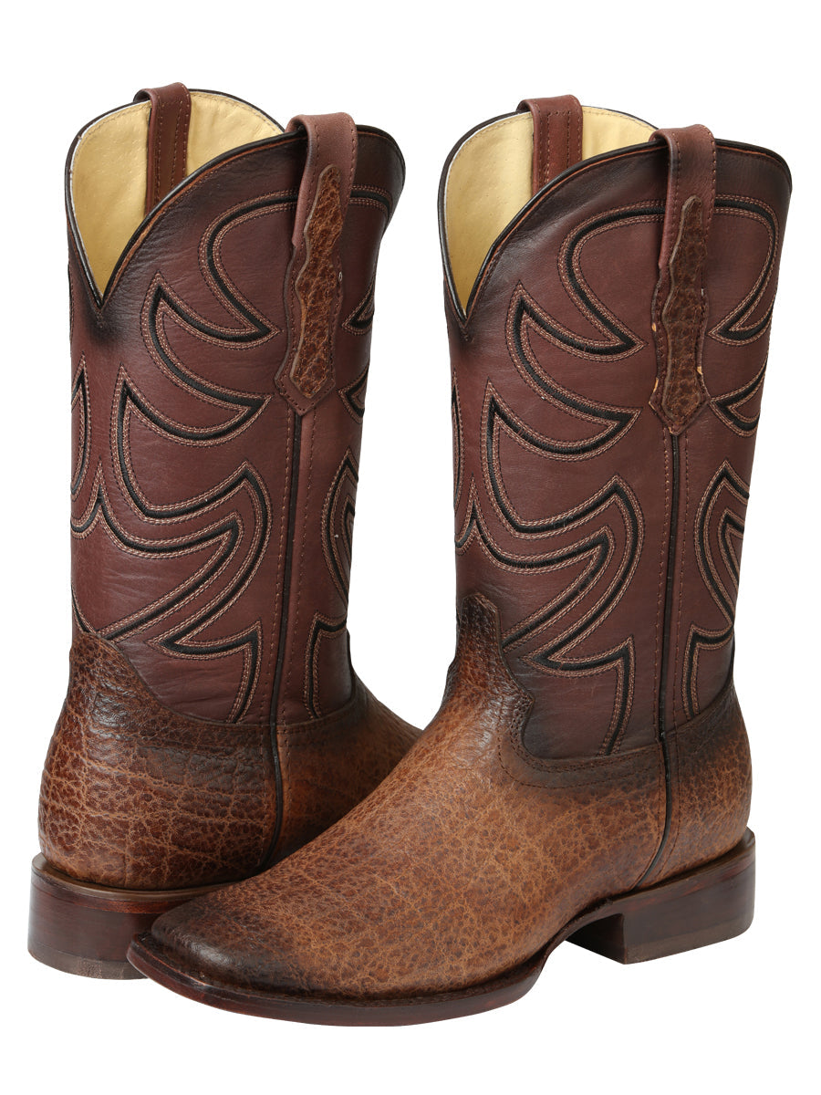 El General Men's Leather Cowboy Boot - Made in Mexico - Embossed Elephant Print - Brown Tobacco 45665