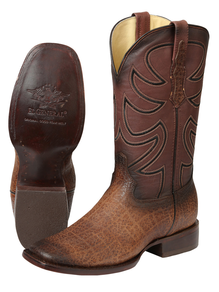 El General Men's Leather Cowboy Boot - Made in Mexico - Embossed Elephant Print - Brown Tobacco 45665