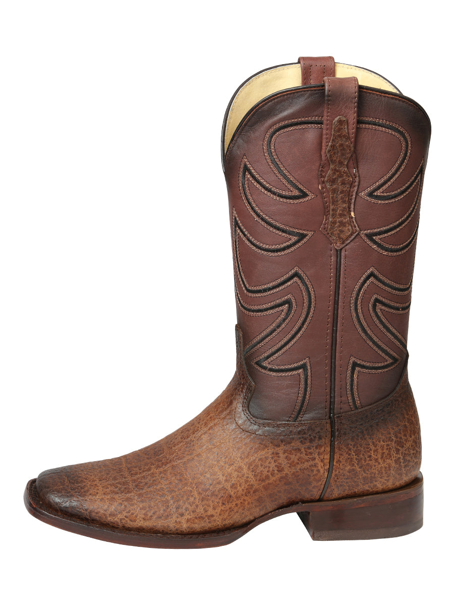 El General Men's Leather Cowboy Boot - Made in Mexico - Embossed Elephant Print - Brown Tobacco 45665